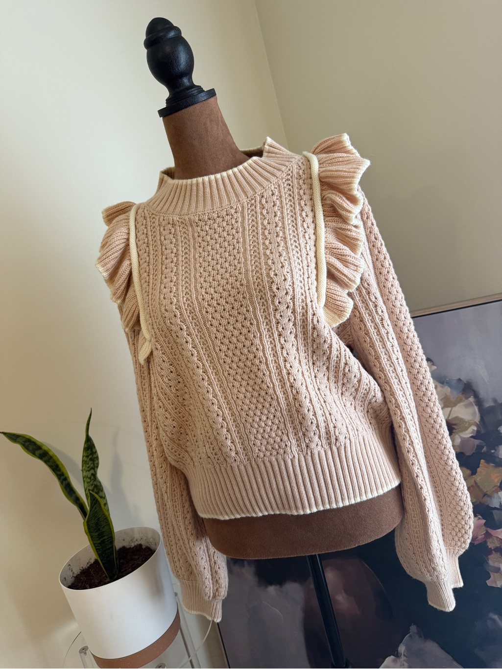 Sandcastle Ruffle Crew Neck Sweater-Pinkish Cream